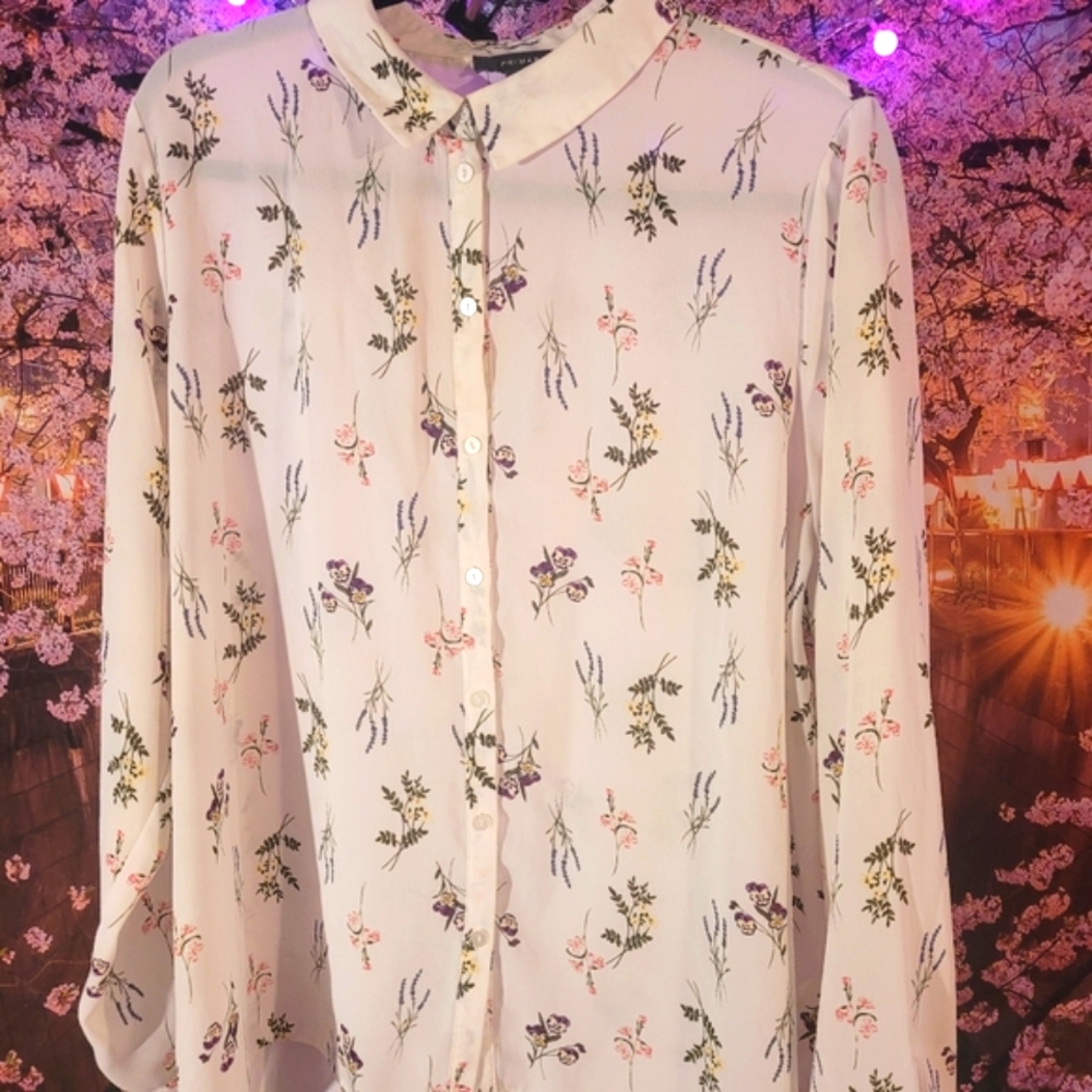 White Floral/Botanical Button Down